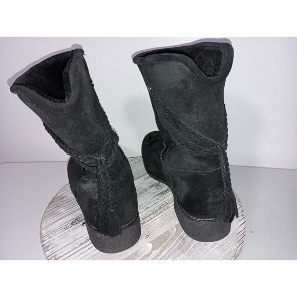 BLAINE, Black Upper Leathe/Real Sheepskin Inside Pull On Boots, Woman Size 9 - Picture 3 of 8